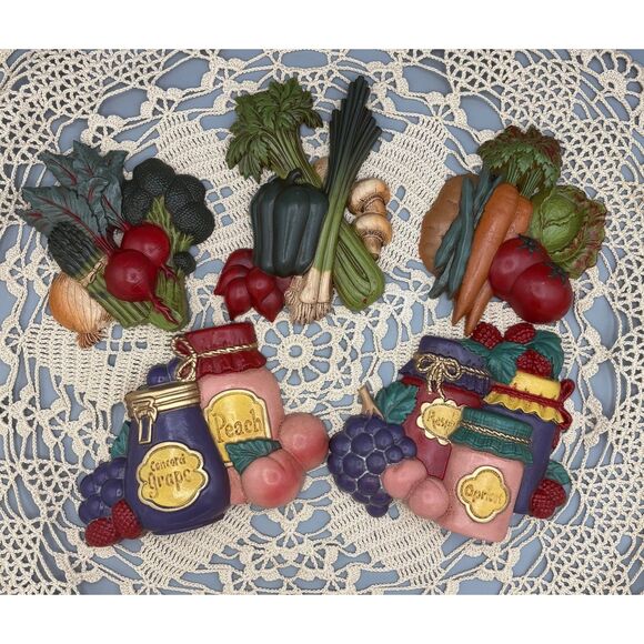 Set of 5 Vintage Home Interior 1997 Wall Decor Vegetables and Canning Jars - Picture 1 of 11